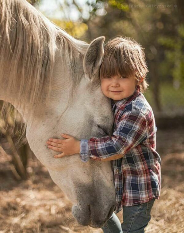 Child Hugging a Horse